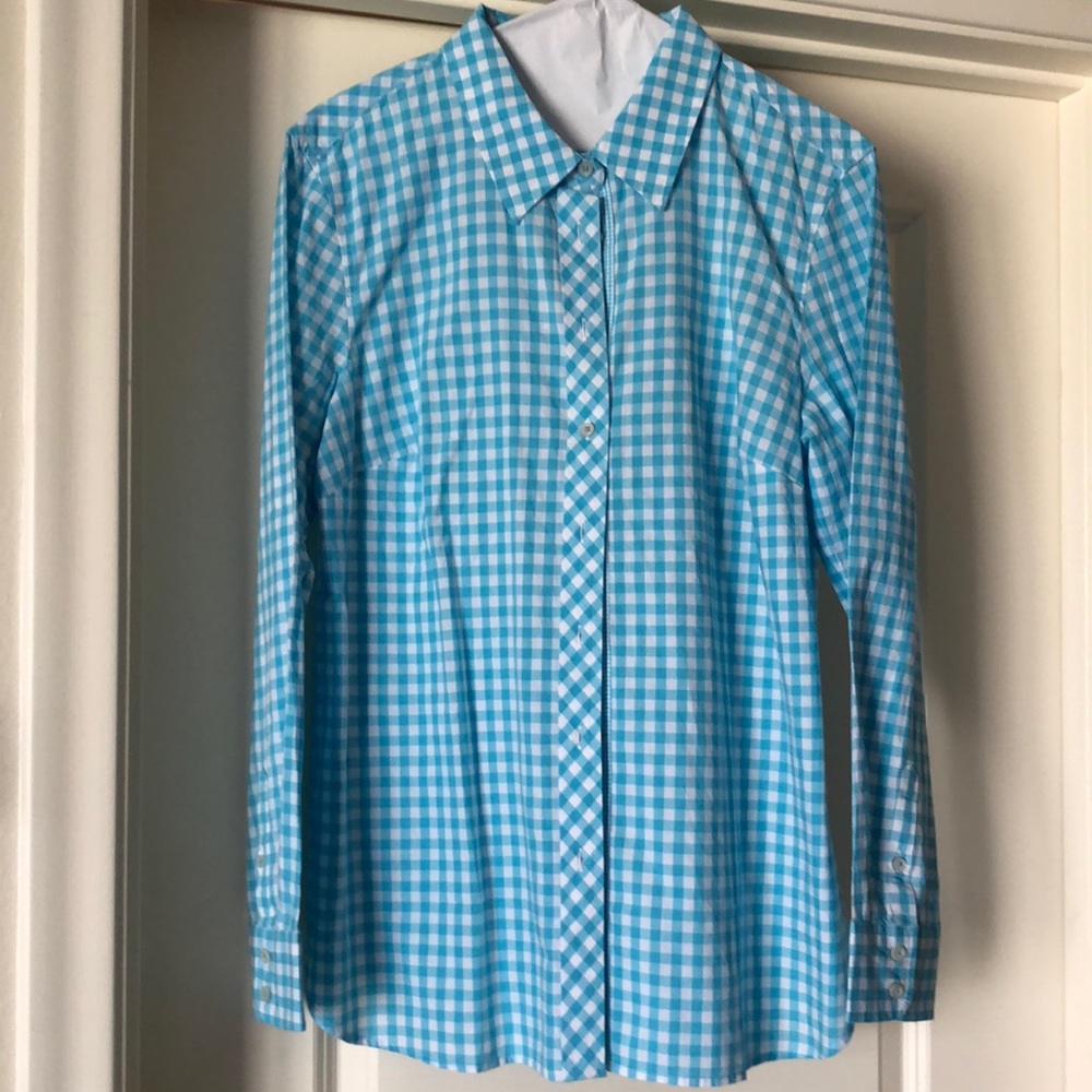 Talbots Cotton Long Sleeve Turquoise Gingham